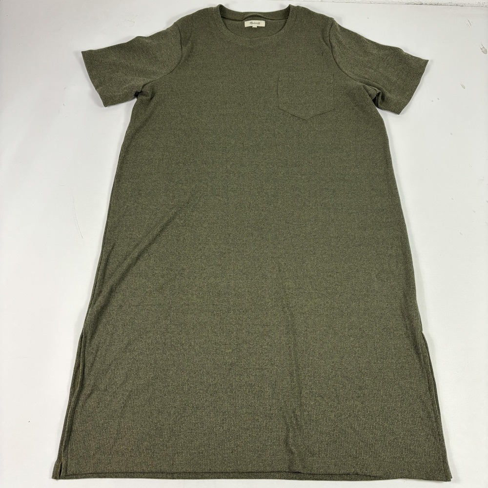 Madewell‎ Dress Womens L Green Ribbed T-Shirt Maxi Short Sleeve Pocket Knit